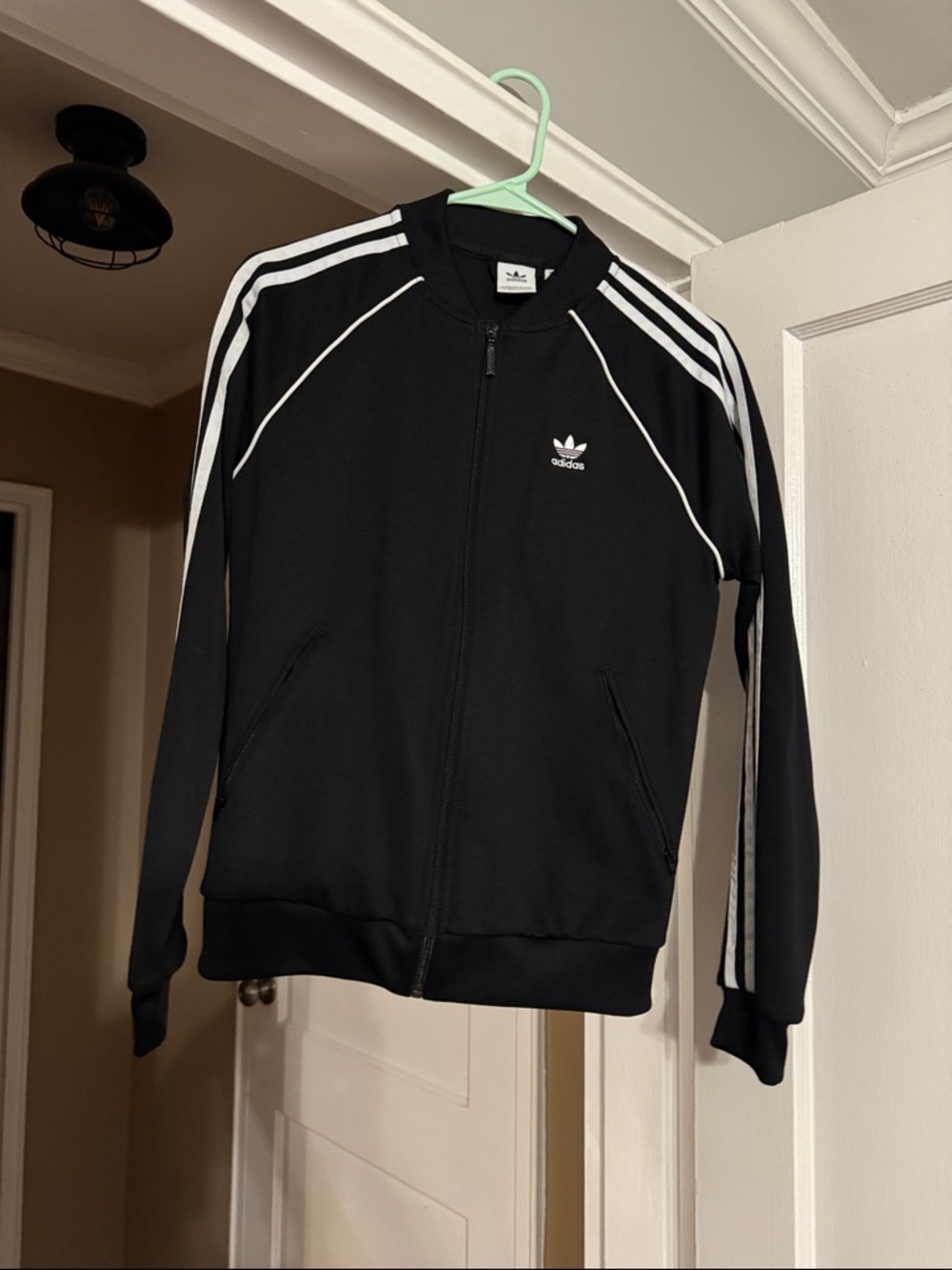 adidas Black Track Jacket with White Stripes